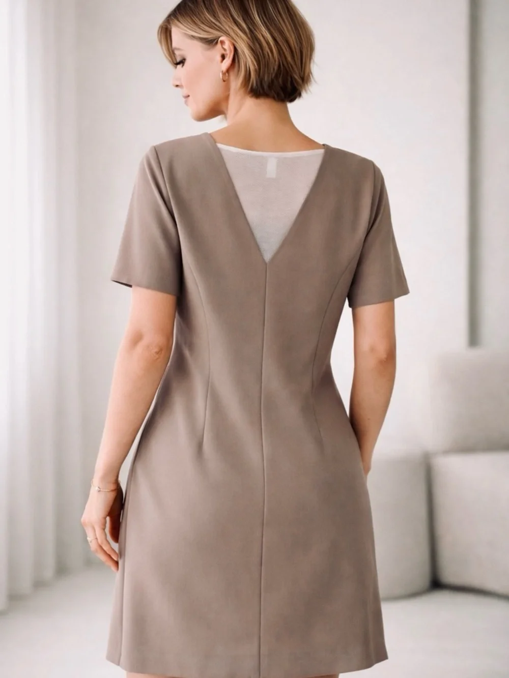 NWOT 3.1 Phillip Lim 100% Wool Silk Draped Flutter Sleeve Shift Dress Taupe